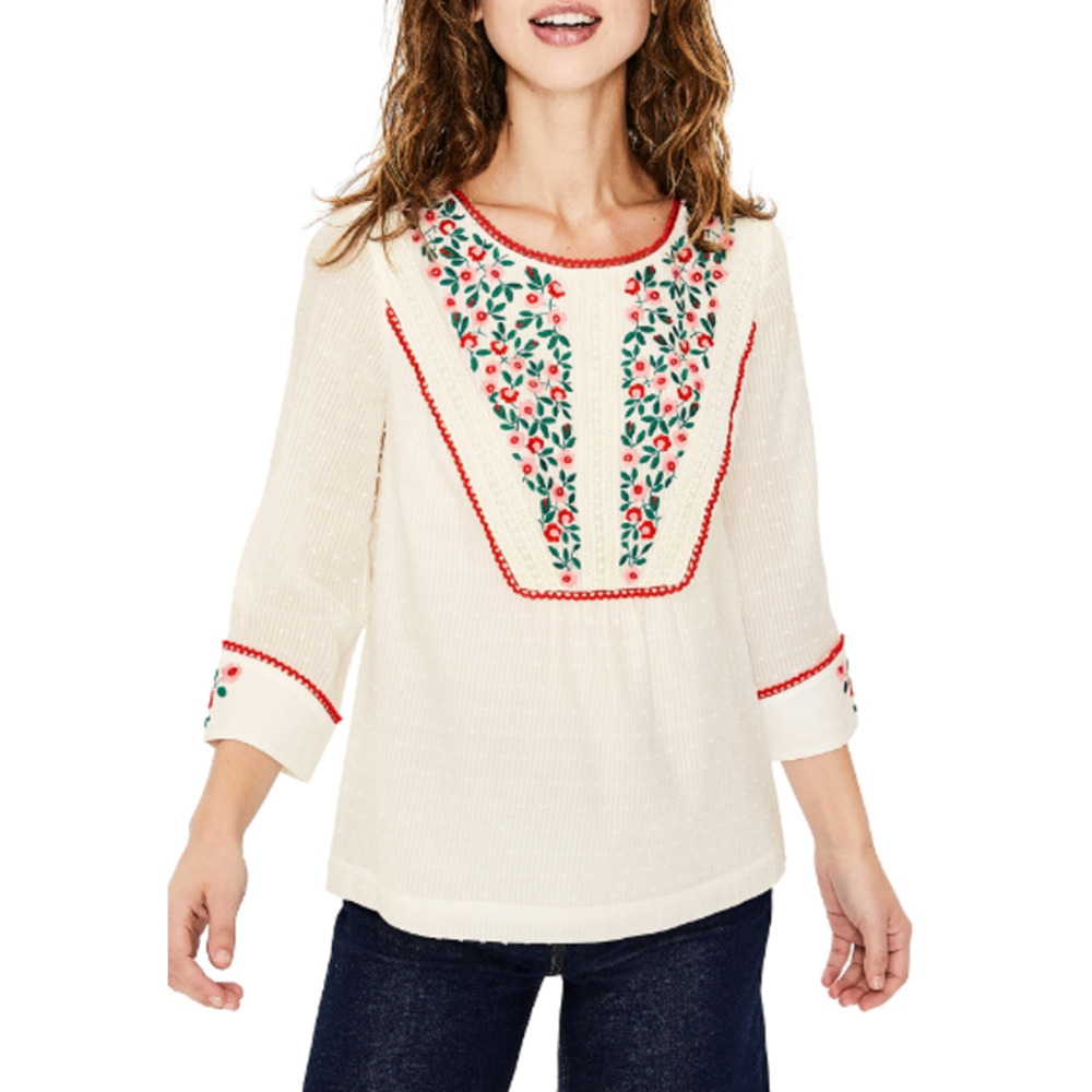 NWT Boden Kelsey Floral Ivory Embroidered Top 14